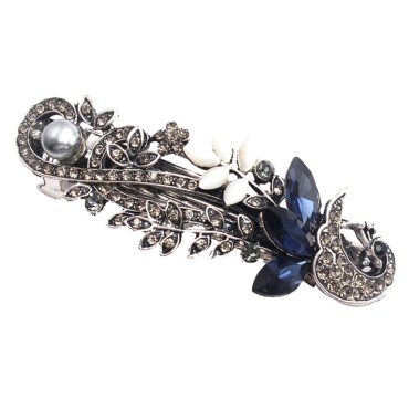 ZOONAI Women Vintage Jewelry Rhinestone Hair Clips Hairpins Barrette Accessary (Peacock)