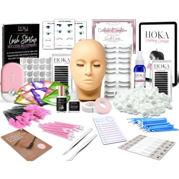 Lash Eyelash Extension Kit: Professional Mannequin Head Training For Beginners Eyelashes Extensions Practice Cosmetology Esthetician Supplies with Mink Individual Eye Lashes Glue Tweezers Tools Case
