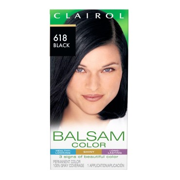 Clairol Balsam Permanent Hair Dye, 618 Black Hair Color, Pack of 1