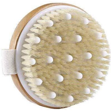 Dry Brushing Bamboo Body Brush - Cellulite Treatment, Spa Exfoliation and Lymphatic Drainage Skin Brush - Shower Brush and Body Scrub Brush with Natural Boar Bristles by Nuva Spa
