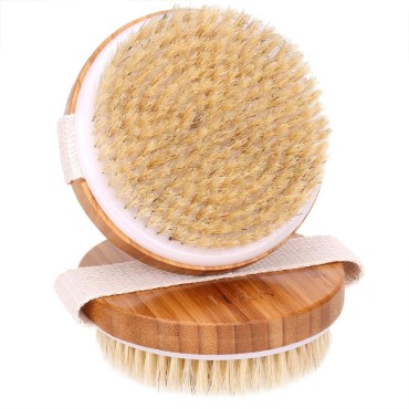 H&S Round Body Brush for Skin Exfoliating - 2 Pcs - Cellulite Shower Skin Brushes for Wet and Dry Brushing - Shower Scrubber for Skin Cellulite with Natural Bristle