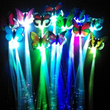 12pcs Butterfly Hair Clips for Kids Party, Led light Fiber Optic Hair Braid Barrettes Party Supplies for Girl and Women Party Favors, Assorted Color