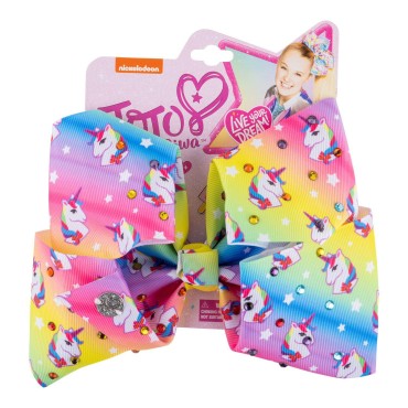 JoJo Siwa Signature Collection Hair Bow - Yellow, Pink, Rainbow Bow with Jojos Unicorn and Stars One Size