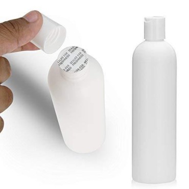 6 PCS Empty White HDPE Bottle 12 oz - Cosmo Round Plastic Bottles - 24/410 White Disc Cap - 24 mm Foil Pressure Seal for Freshness and Leak Prevention - Phthalate Free Approved for Safe Cosmetics