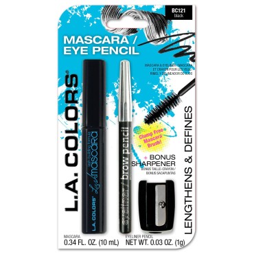 L.A. COLORS Mascara, Eyeliner Pencil & Sharpener, Black, 1 Ounce