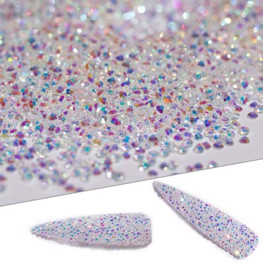 5000Pcs Ultra Mini 1.2mm Diamond DIY Glass Sand Rhinestones Beads Iridescent Crystals Long Lasting AB Shine Like Swarovski for Nail Art DIY Crafts& Nail Beauty Makeup (Gel Glue Not Included)