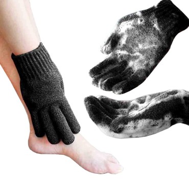 MIG4U Exfoliating Shower Gloves for Bath, Premium Nylon Body Wash Bathing Gloves for Men Women Spa, Massage and Skin Scrub, Dead Skin Remover with Hanging Loop, Black, Regular Size