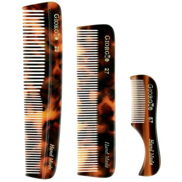 Giorgio Beard Combs Set - Handmade Beard Comb Kit for Everyday Beard and Mustache Grooming - Includes Fine and Wide Tooth Pocket Dresser Comb + Fine Tooth Straightening Comb + Fine Teeth Mustache Comb
