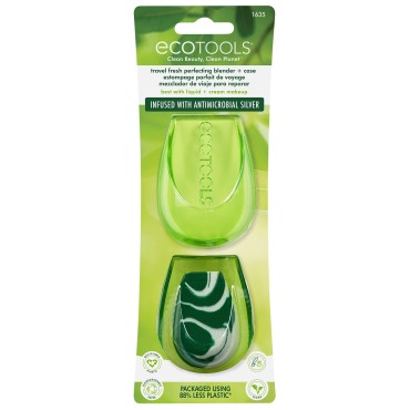 EcoTools Travel Perfecting Sponge Makeup Blender with Case, Beauty Sponge, Protects Makeup Sponge, Cruelty Free, Vegan, Latex Free, and Made With Recycled Materials, 2 Piece Set