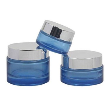 2pcs Round Blue Glass Empty Refillable Cosmetic Bottle Face Cream Containers Cae Box Jar Pot Vials For Lotion Eye Shadow Nail Make Up Powder Salve Ointment Sample?50ML?