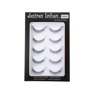 DESIRES LASHES By EMILYSTORES Natural Strip Eyelashes Multipack 5Pairs Per Kits, 01 Monday (02Tuesday)