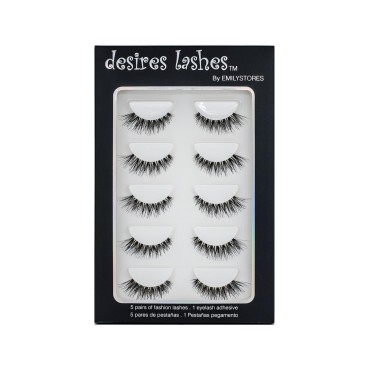 DESIRES LASHES Multipack Demi Wispies Fake Eyelashes 5Pairs Per Kits, 01 Monday