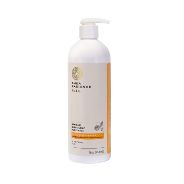 Shea Radiance African Black Soap Body Wash - Dry Skin, Eczema, Rashes, Blemish Cleanser | Citrus Spearmint (16 oz)
