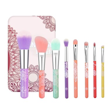 ENERGY Colorful Rainbow Makeup Powder Brushes Set With Case Beauty Tools with Foundation Face Blending Blush Concealer Brow Eye Shadow Brushes Essential Cosmetics for Girl Women (8 Pcs)