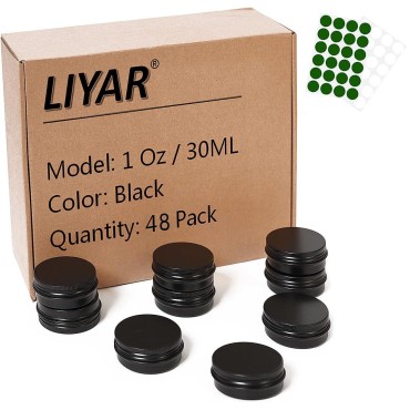 LIYAR 1oz. Metal Tin 30g Sample Lip Balm Tins Aluminum Tin Containers with Lids Screw Top Tins Cans Empty Storage Jars,Pack of 48(Black)