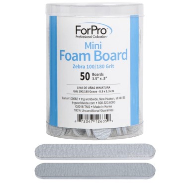 ForPro Mini Foam Board, Zebra, 100/180 Grit, Double-Sided Manicure Nail File, 3.5” L x .5” W, 50-Count