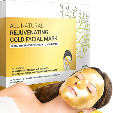 Doppeltree Gold Facial Mask - Premium Hydrogel Sheet Face Masks for Skin Care & Beauty, Hydrating & Anti Aging - Facemask with Collagen, Hyaluronic Acid & 24k Nano Gold - Formulated in San Francisco