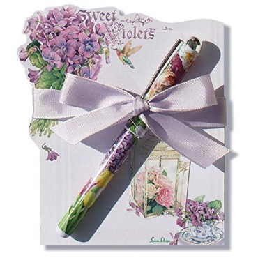 Lissom Design Note Pad and Pen Gift Set - Desk Set for Home or Office Memo Sheet Notepad and Pen, 2-Piece, Sweet Violets