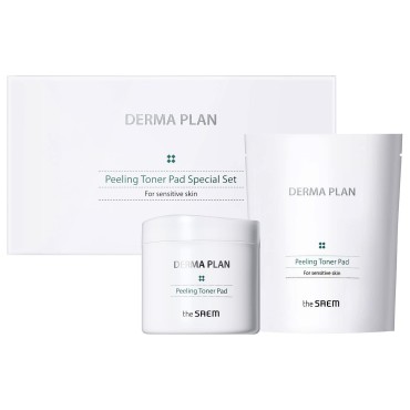 [The SAEM] Derma Plan Peeling Toner Pad 70 Sheets with Refill 50 Sheets - Remove Dead Cell Skin and Blackheads Double Sided Peeling Pad, PHA Exfoliating, Sothing & Moisturizing for Sensitive Skin