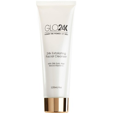 GLO24K Exfoliating Facial Cleanser with 24k Gold, Aloe Vera, and Vitamins. For a Radiant, Purified, Fresh looking Skin.
