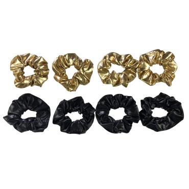 Otyou 8 Pack Black and Gold Leather Hair Scrunchie...