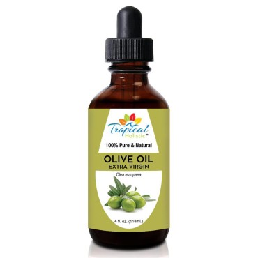 Tropical Holistic Extra Virgin Organic Olive Oil 4 oz - Cold Pressed Unrefined - Use For Face, Skin, Hair, Dry Scalp, Massage