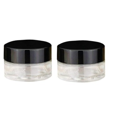 2PCS 5ML / 5Gram Small Litter Cute Round Empty Refillable Transparent Glass Bottle Jars Pot Container With Black Cap For Makeup Cosmetic Face Eyes Cream Lotion Moisturizer Sample