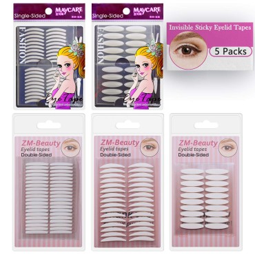 5 Packs Natural Invisible Single/Double Side Eyelid Tapes Stickers, Medical-use Fiber Eyelid Strips, Instant Lift Eye Lid Without Surgery, Perfect for Hooded, Droopy, Uneven, Mono-eyelids