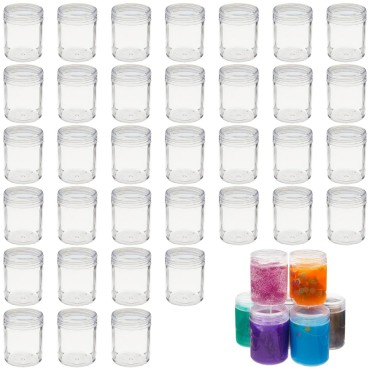 Juvale 35 Pack Plastic Canning Jars with Lids for Slime, Craft Storage, Beauty Products (1.2 oz)