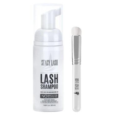 STACY LASH Eyelash Extension Shampoo Brush / 1.69 fl.oz / 50ml / Eyelid Foaming Cleanser/Wash for Extensions & Natural Lashes/Safe Makeup Remover/Supplies for Professional & Home Use