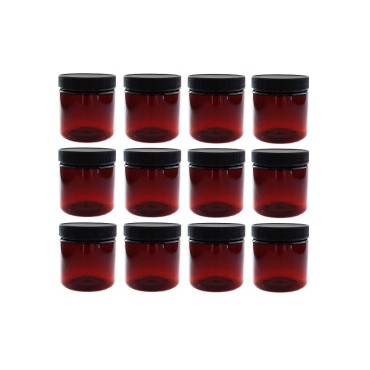 Amber Plastic Jars 4 ounce with Lids, Small Containers with Lids for Lotion, Cream, Body Butter, DIY Cosmetic Containers Refillable Empty 4 oz Jars (Pack of 12)