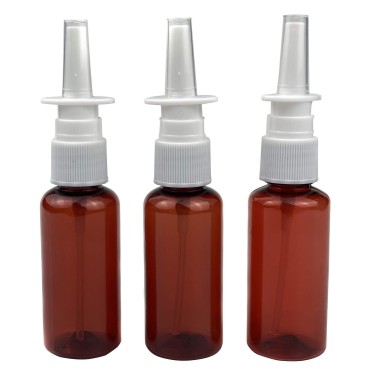 12PCS 30ml 1oz Refillable Amber Plastic Fine Mist Nasal Spray Bottles Atomizers Sprayer Jar Pot Container For Makeup Water Medical Use Perfumes Essential Oils Travel