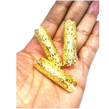 Masai 3pcs. Light Weight Dreadlock Beads Loc Jewelry Hair Accessories (Jata Gold) 4cm long