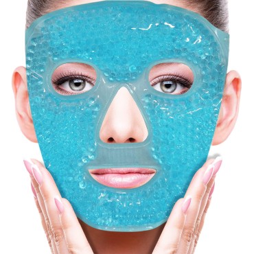 Cold Face Eye Mask Ice Pack Reduce Face Puff,Dark Circles,Gel Beads Hot Heat Cold Compress Pack,Face SPA for Woman Sleeping, Pressure, Headaches, Skin Care[Blue]