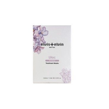 elvis+elvin Lilac Revitalizing Treatment Mask (4 pieces box), Plant Cell Extract, Hydrating Essence Sheet Mask, for All Skin Types, Revitalizing, Hydrating, Reduces breakouts, Controls skin redness, Balances sebum production, Anti-inflammatory With No Har