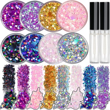 8 Jars of Cosmetic Chunky Glitter Shimmer Body Fac...
