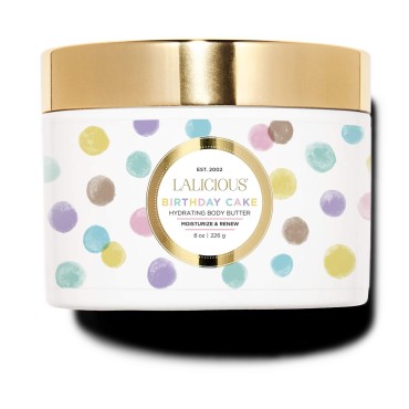LaLicious Birthday Cake Shimmering Body Butter - Hydrating Body & Skin Moisturizing Cream with Whipped Shea Butter, Vitamin E, Cucumber Extract & Apricot Oil - No Parabens (8oz)