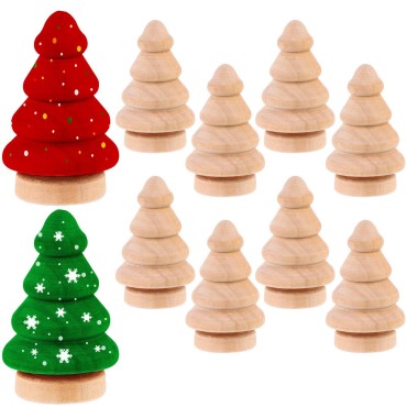 10Pcs Unfinished Wood Christmas Tree DIY Natural W...