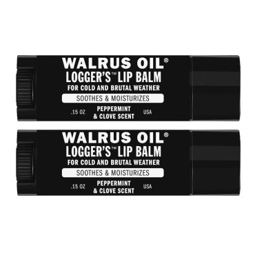 WALRUS OIL - Logger's Lip Balm, 2-Pack, 100% Vegan, Made with Candelilla Wax, Almond Oil, Coconut Oil, Jojoba Oil, and Natural Ingredients.