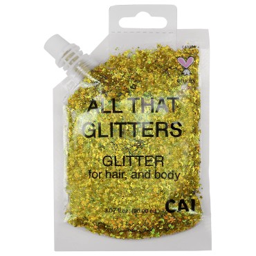 CAI BEAUTY NYC Gold Glitter | Easy to Apply & Remove Chunky Glitter for Body, Face and Hair | Bag Pouch | Holographic Cosmetic Grade Glamour | Halloween, Music Concert Festival and Rave Accessories