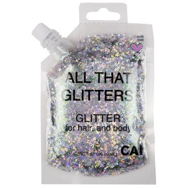 CAI BEAUTY NYC Silver Glitter | Easy to Apply & Remove Chunky Glitter for Body, Face and Hair | 90ml Bag Pouch | Holographic Cosmetic Grade Glamour | Halloween, Music Concert Festival Rave Accessories