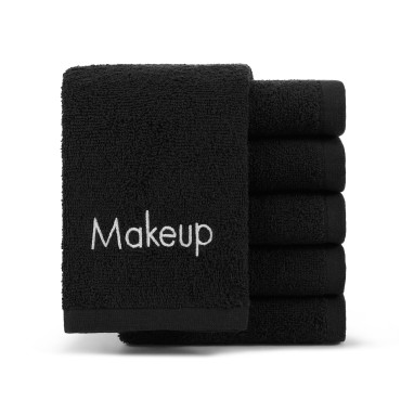 Arkwright Makeup Remover Wash Cloth - (Pack of 6) 100% Cotton Soft Quick Dry Fingertip Face Towel Washcloths for Hand and Make Up, 13 x 13 in, Black