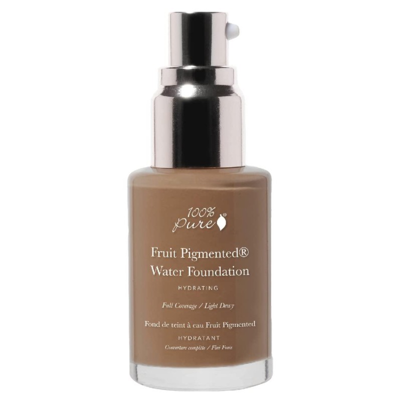 100% PURE Water Foundation Full Coverage Hydrating Makeup, Light Dewy Finish, Moisturizing Concealer for Normal to Dry Skin - Fruit Pigment Color Warm 7.0 w/Yellow Undertones for Dark Skin - 1 Fl Oz