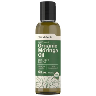Organic Moringa Oil | 4 fl oz | for Face, Hair, and Skin | 100% Therapeutic Grade | Paraben Free, Sulfate Free, Non-GMO | By Horbaach