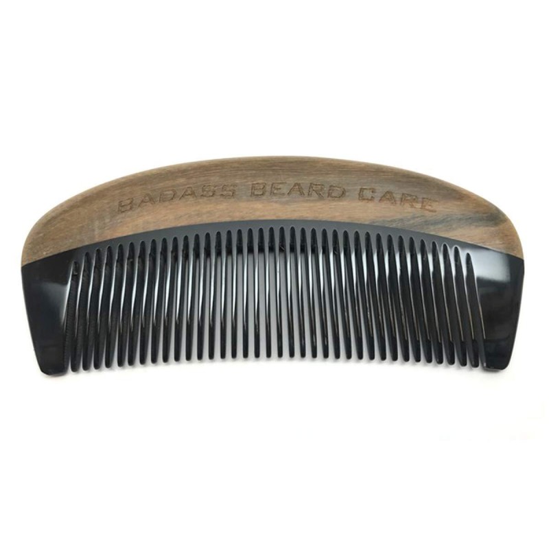 Badass Beard Care Black Series - Fine Tooth Ox Horn Comb For Men - 100% Ox Horn & Sandalwood, Hand Made, Sanded and Polished