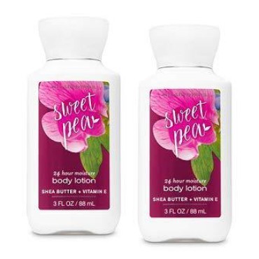Bath and Body Works 2 Pack 24 Hour Moisture Sweet Pea Travel Size Body Lotion 3 Oz.
