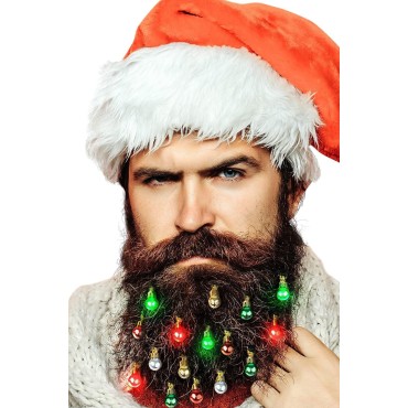 BEARDAMENTS Beard Lights - The Original Light Up Beard Ornaments, 16pc Colorful Christmas Facial Hair Baubles for Men in The Holiday Spirit with Clip for Easy Beard Attachment