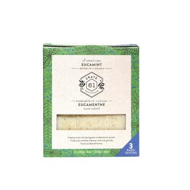 Crate 61, Handmade Vegan Natural Bar Soap Cold Pressed For Face And Body, With Premium Essential Oils, Eucalyptus & Peppermint For Men And Women 3 Pack (Eucamint)