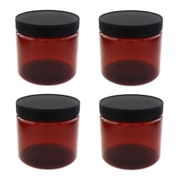 RJE International Amber Plastic Jars 16 ounce with Black Lids (4-Pack) Refillable Empty Storage Containers with Lids for Cream, Lotions, Beauty Products, Kitchen, Arts, Crafts Supplies