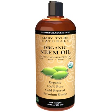 Mary Tylor Naturals Organic Neem Oil (16 oz), USDA Certified, Cold Pressed, Unrefined, Premium Quality, 100% Pure Great for Skincare and Hair Care